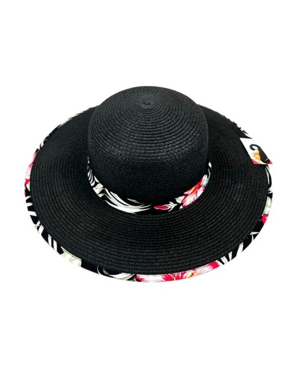 K Accessories Black Tropical Floral Print Wide Brim Floppy Sun Hat Womens OSFM - Picture 4 of 8